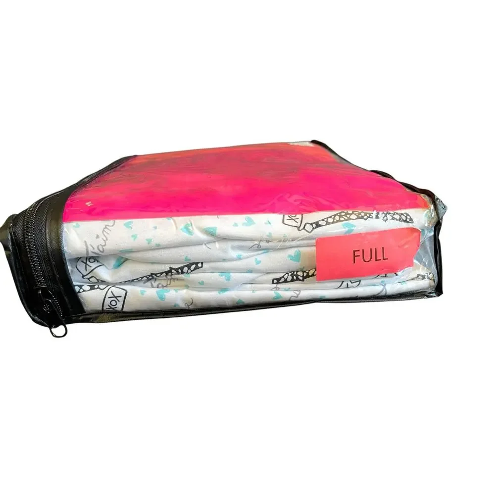 Betsey Johnson Full Sheet Set 4 pieces Paris Eiffel Tower Je T'aime Teal Heart